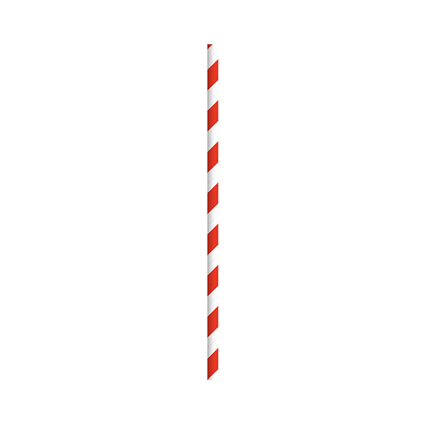 Packnwood Durable Unwrapped Red Striped Paper Straws, .2" Dia. x 7.75", Case of 3000