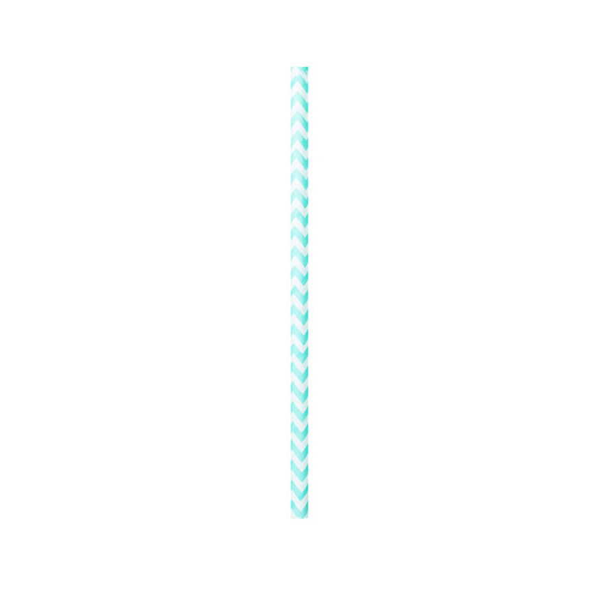 Packnwood Durable Unwrapped Teal Blue & White Chevron Design Paper Straws, .2" Dia. x 7.75", Case of 3000