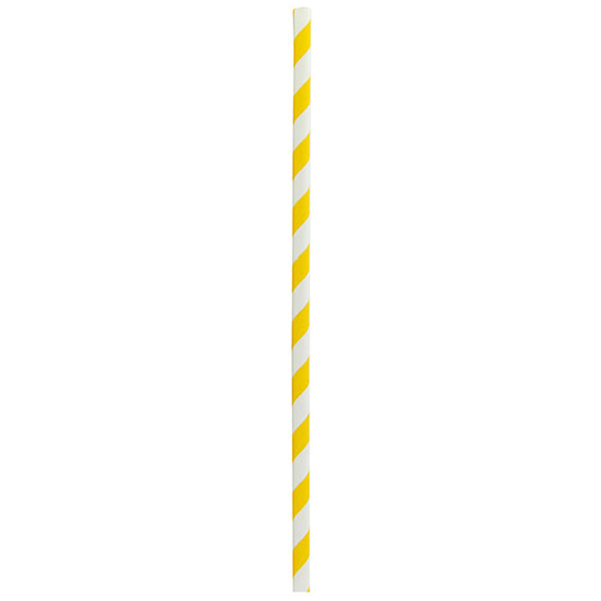 Packnwood Durable Unwrapped Yellow & White Striped Paper Straws, .2" Dia. x 7.75", Case of 3000