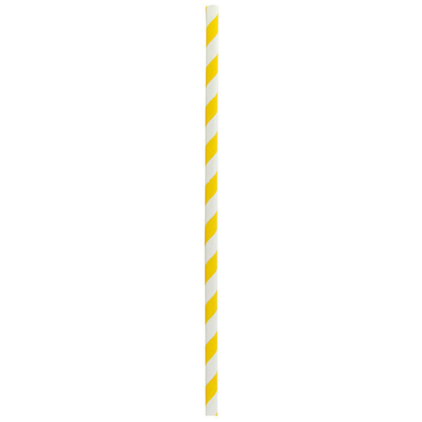 Packnwood Durable Unwrapped Yellow & White Striped Paper Straws, .2" Dia. x 7.75", Case of 3000