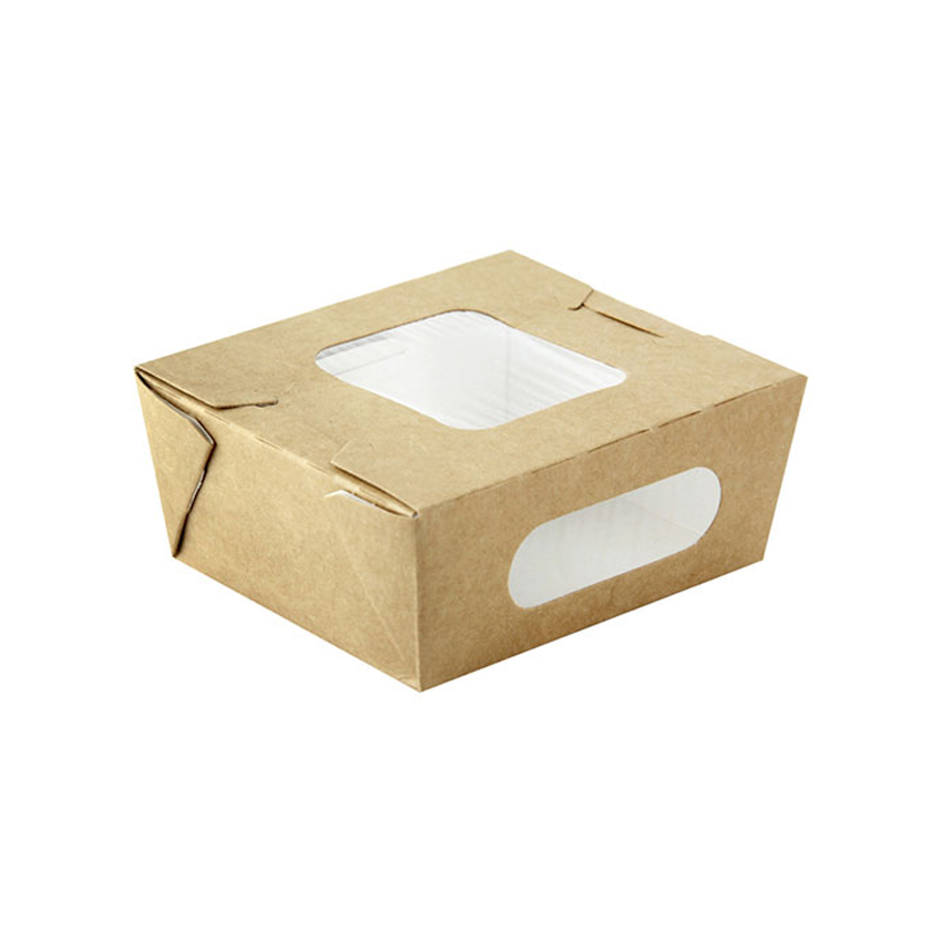 Packnwood Easy Closing Kraft Salad Box with 2 Windows, 16 oz, 4.1" x 3.7" x 1.8" H, Case of 100