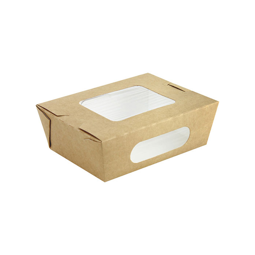 Packnwood Easy Closing Kraft Salad Box with 2 Windows, 24 oz, 6.1" x 4.7" x 2" H, Case of 100