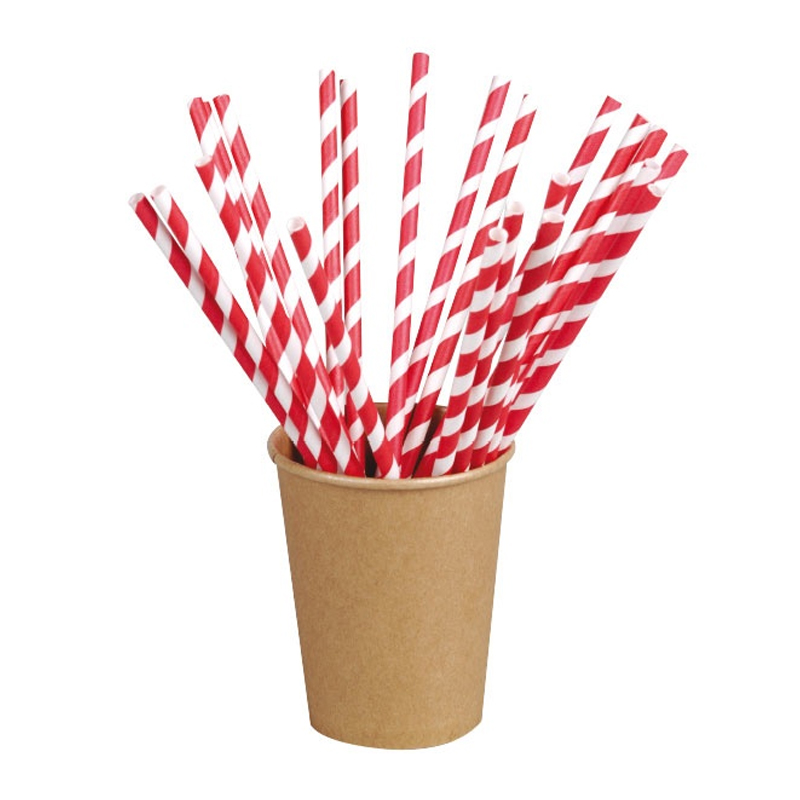 Packnwood Natural Unwrapped Paper Straws, Red - Pack of 50