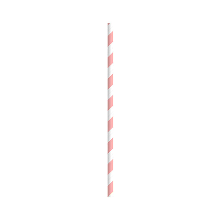Packnwood Unwrapped Pink Striped Paper Straws, .2" Dia. x  7.75", Case of 3000