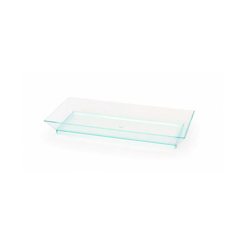 Packnwood Rectangular Transparent Green Klarity Dish, 5.3" x 2.5", Case of 200