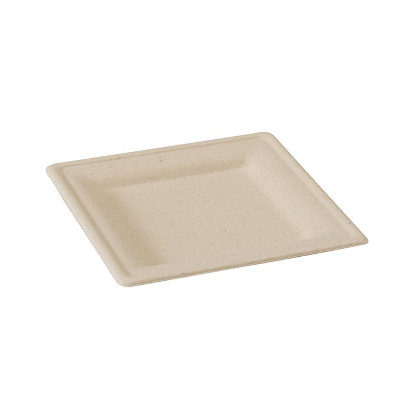 Packnwood Brown Square Sugarcane Plate, 7.8" x 7.8", Case of 500