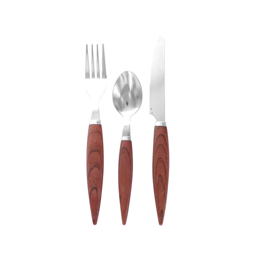 Packnwood Wrapped Stainless Steel Cutlery Set with Wooden Look Handle, 5.70" x 4.13" x 1.57" H, Case of 50