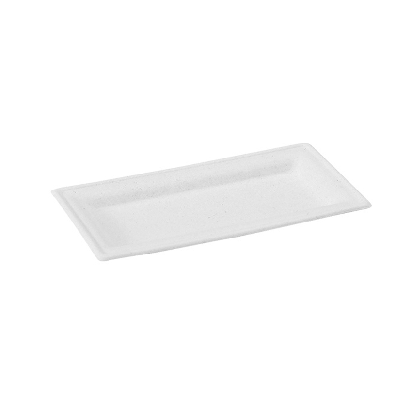 Packnwood White Rectangular Sugarcane Plate, 10.2" x 5.1", Case of 500