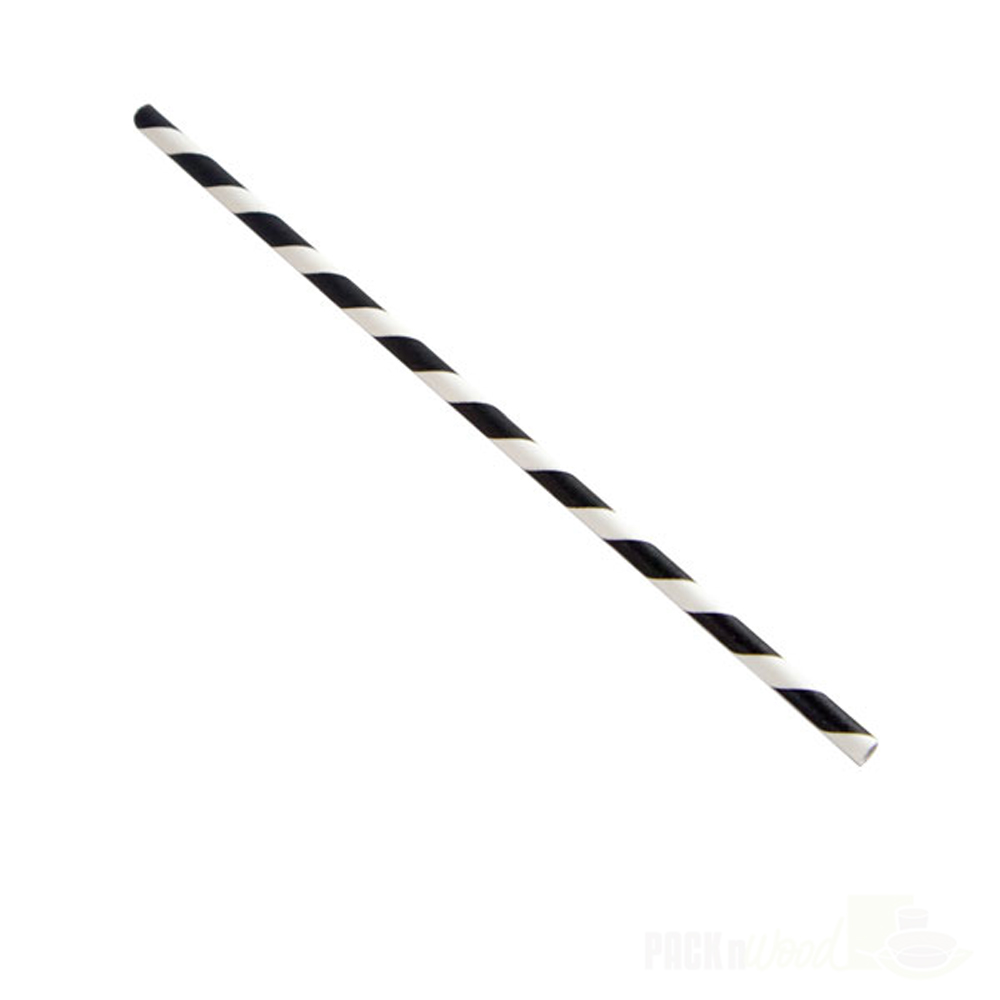 Packnwood Unwrapped Black Striped Paper Straws, 7.75" - Pack of 500