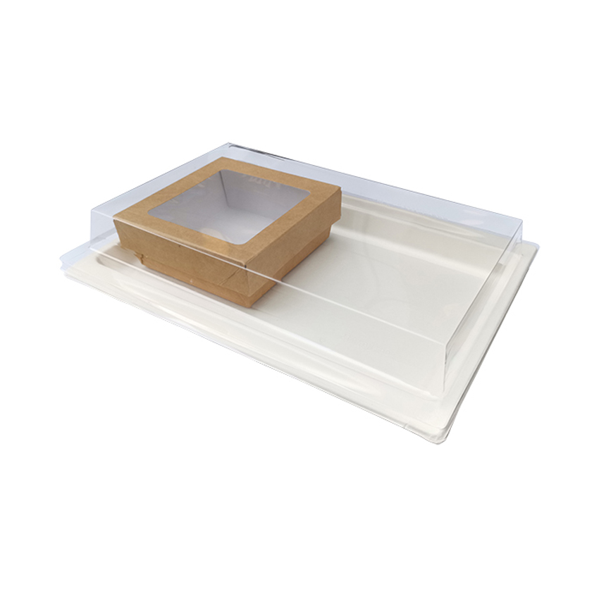 Packnwood VIP Sugarcane Serving Tray Kit & Kraft Box With A Window Lid, 10.8 x 7.7 x 2.5 inches, Case of 200