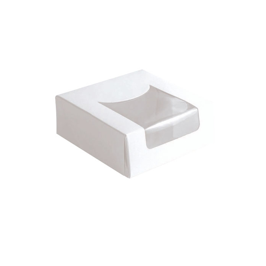 Packnwood White Pastry Box with Window, 4" x 4" x 1.6" - Case of 420