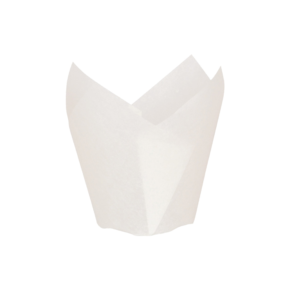 PacknWood White Silicone-Coated Tulip Baking Cup, 1.25 Oz, 1.25" Dia. x 2.3" - Case of 1000