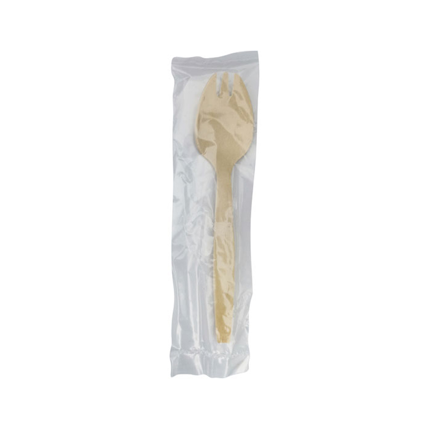 Packnwood Wooden Spork Individually Wrapped, 5.7", Case of 250