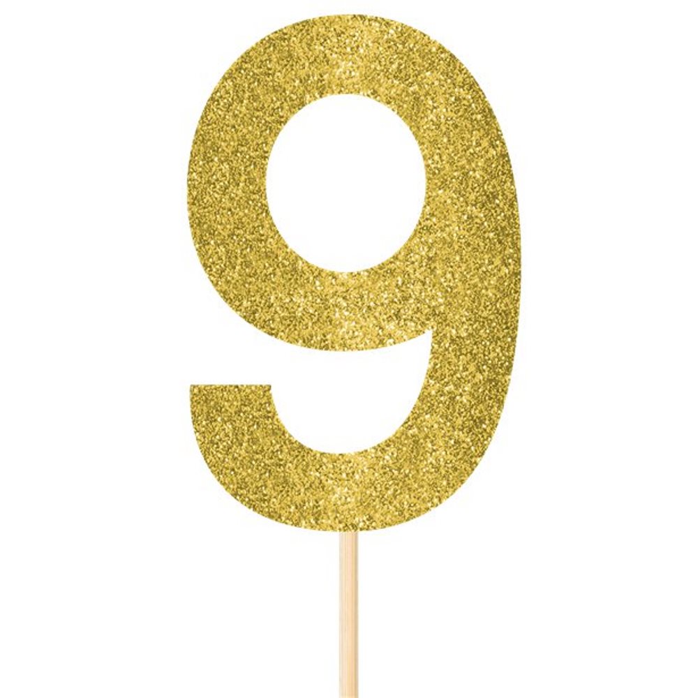 Party Habits Gold Glitter 'Number Nine' Cake Topper