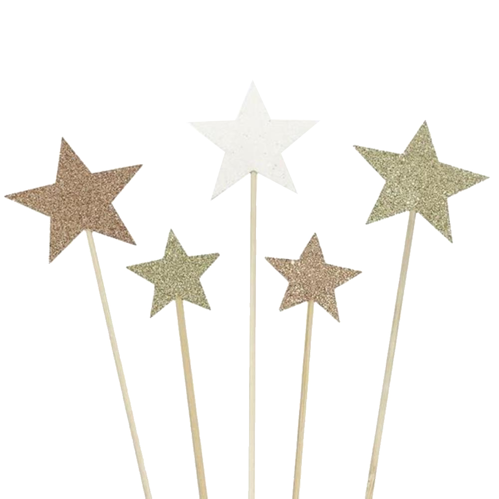 Party Habits Gold Star Cake Toppers, Set of 5 Cake Toppers & Party ...
