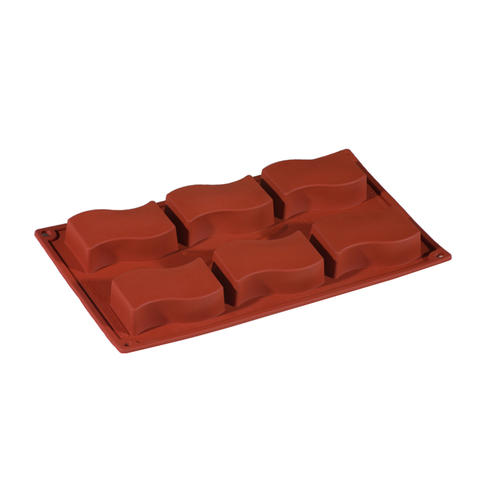 Pavoni Flexible Silicone Non-Stick Bakeware Wavy Rectangle Mold 3.15" x 1.77" x .99" Deep, 6 Cavities