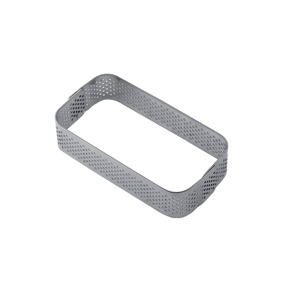 Pavoni Perforated Stainless Mini Rectangle Tart Ring, 88 x 46 x 20 mm H