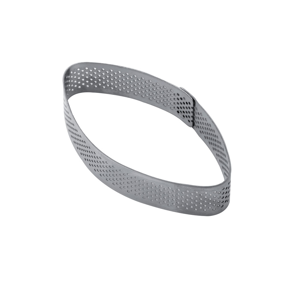 Pavoni Perforated Stainless Rounded Oval Tart Ring, 53 x 98.5 x 20 mm H