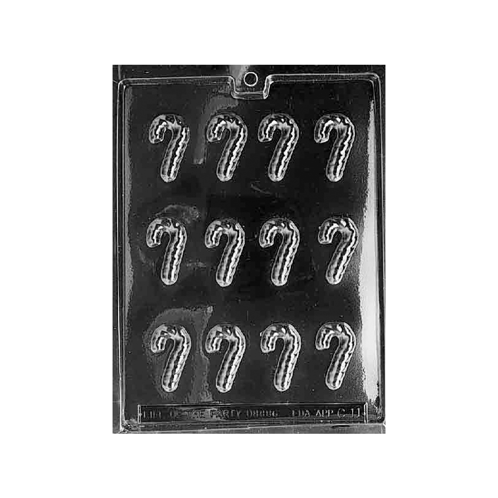 Plastic Bendable Chocolate Mold, Candy Canes, 12 Cavities