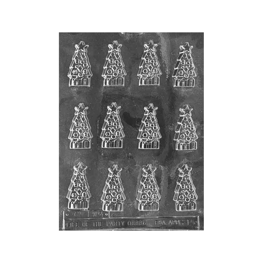 Plastic Bendable Chocolate Mold, Tree With Star, 12 Cavities 
