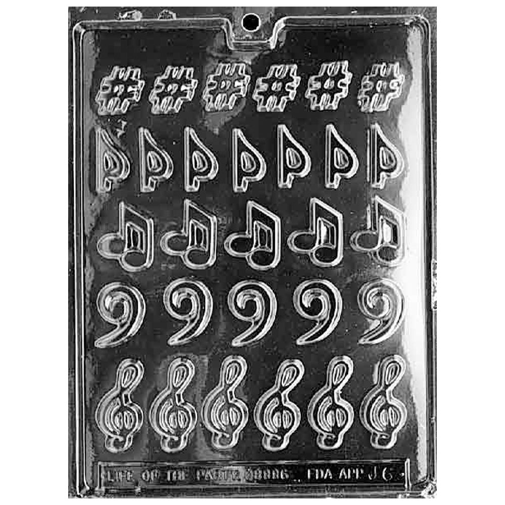 Plastic Chocolate Mold, Assorted Musical Notes, 29 Cavities