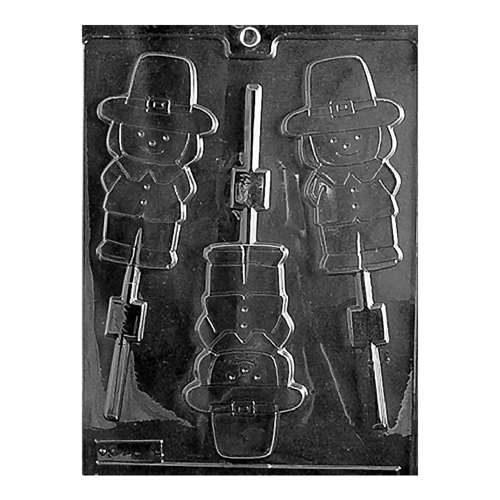 Plastic Chocolate Mold, Boy Pilgrim Lollipop, 3 Cavities