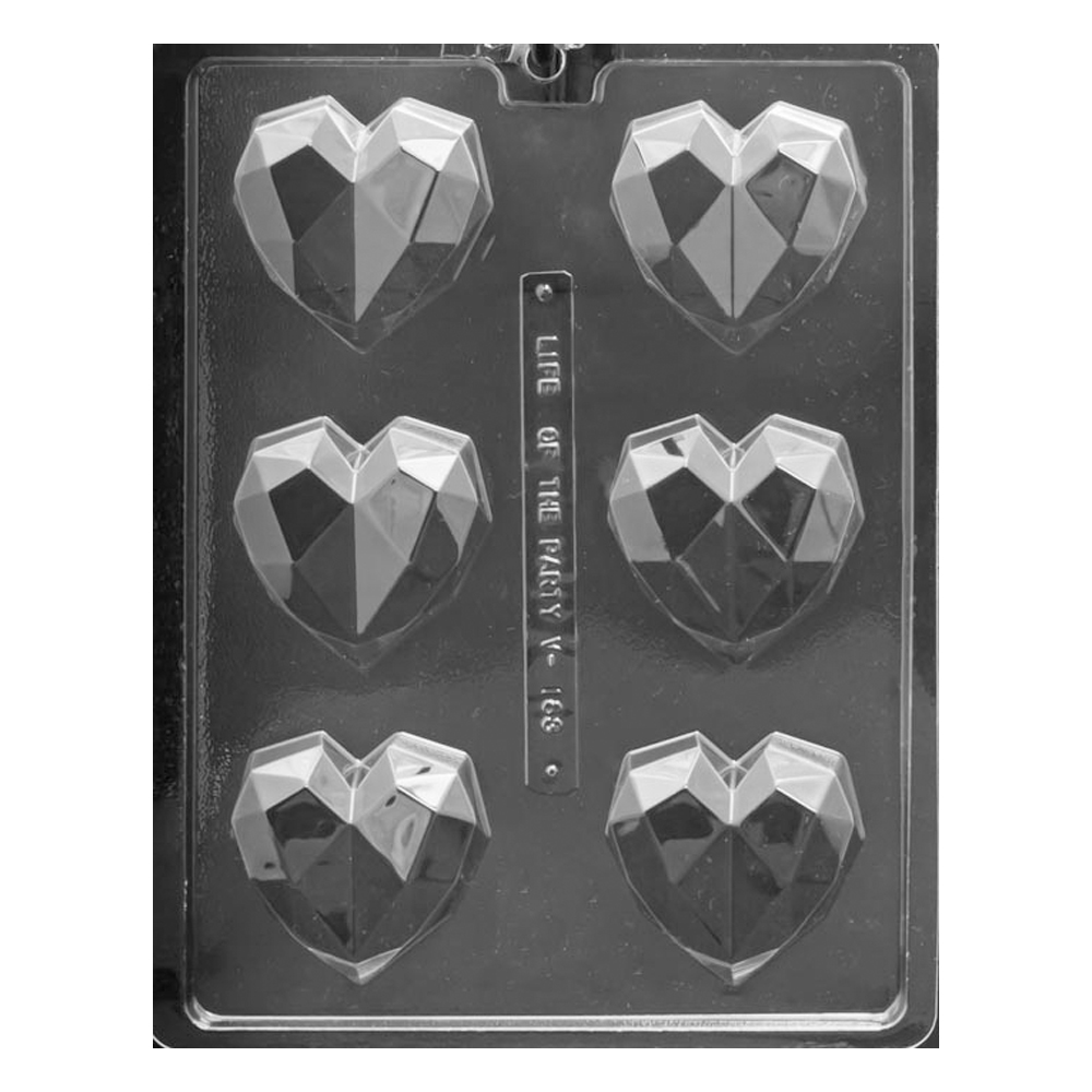 Plastic Chocolate Mold, Geometric Heart, 6 Cavities