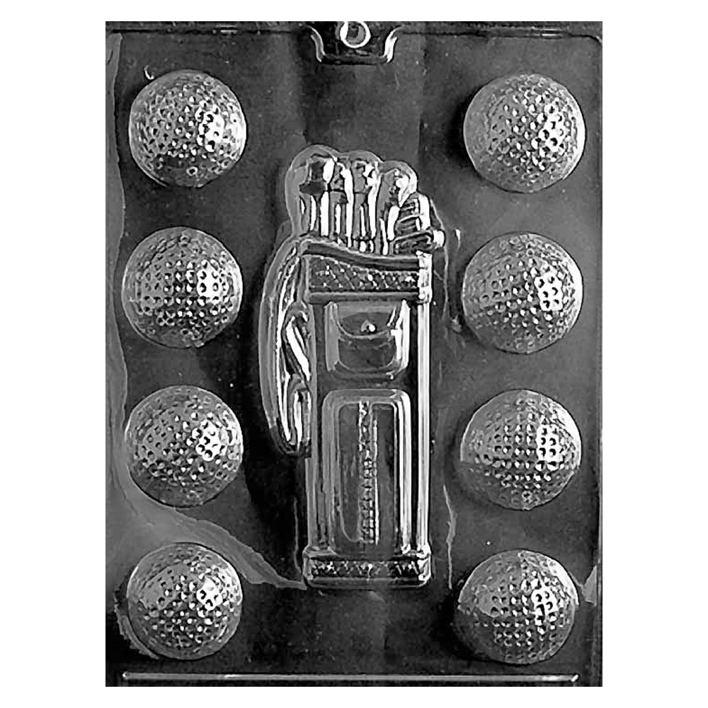 Plastic Chocolate Mold, Golf Caddy and Balls, 9 Cavities