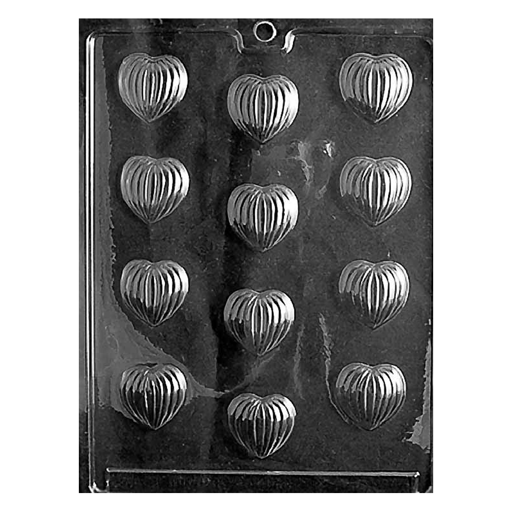 Plastic Chocolate Mold, Grooved Hearts, 12 Cavities