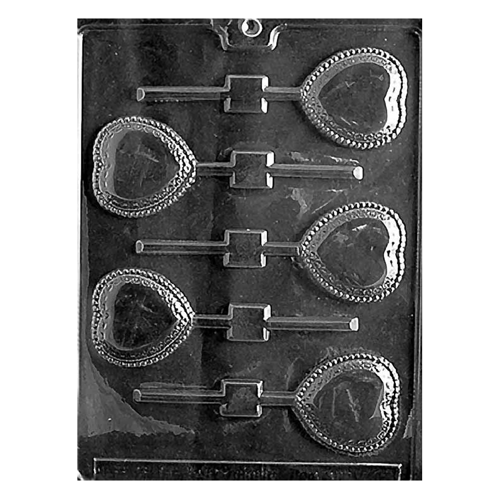 Plastic Chocolate Mold, Heart with Lace Lollipop, 5 Cavities