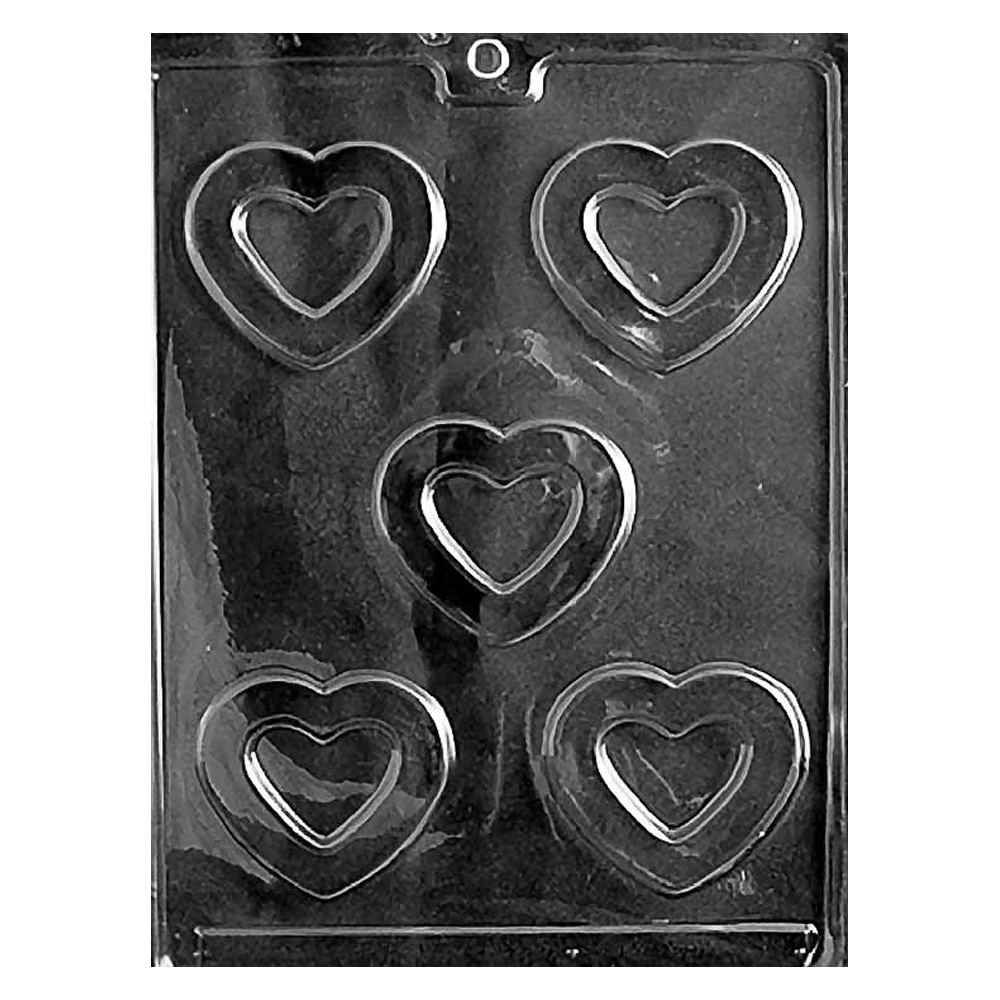 Plastic Chocolate Mold, Hollow Hearts, 5 Cavities