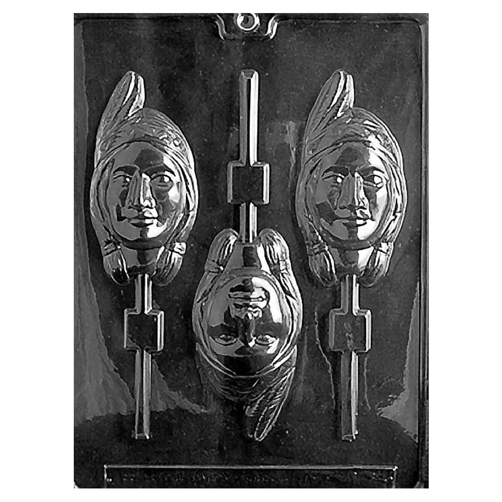 Plastic Chocolate Mold, Indian Girl Head Lollipop, 3 Cavities