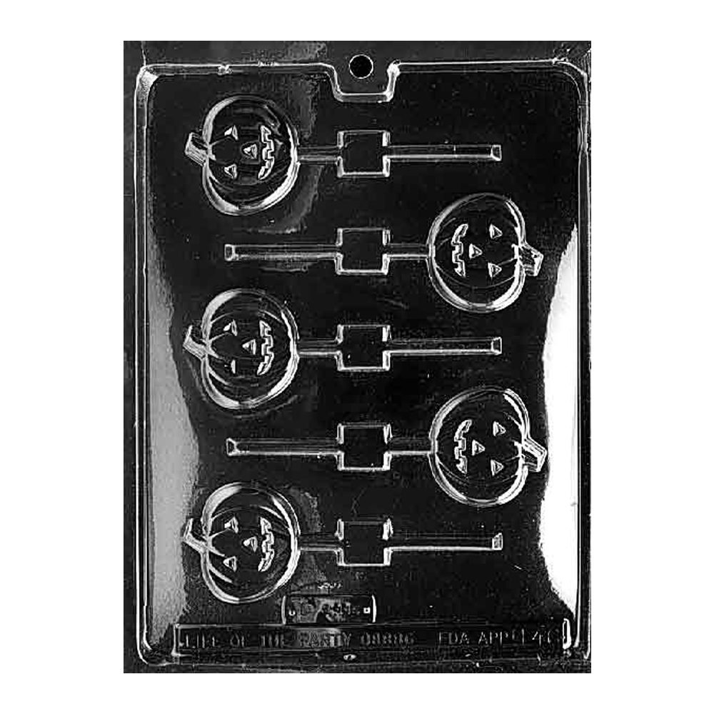 Plastic Chocolate Mold, Jack-O-Lantern Lollipop, 5 Cavities