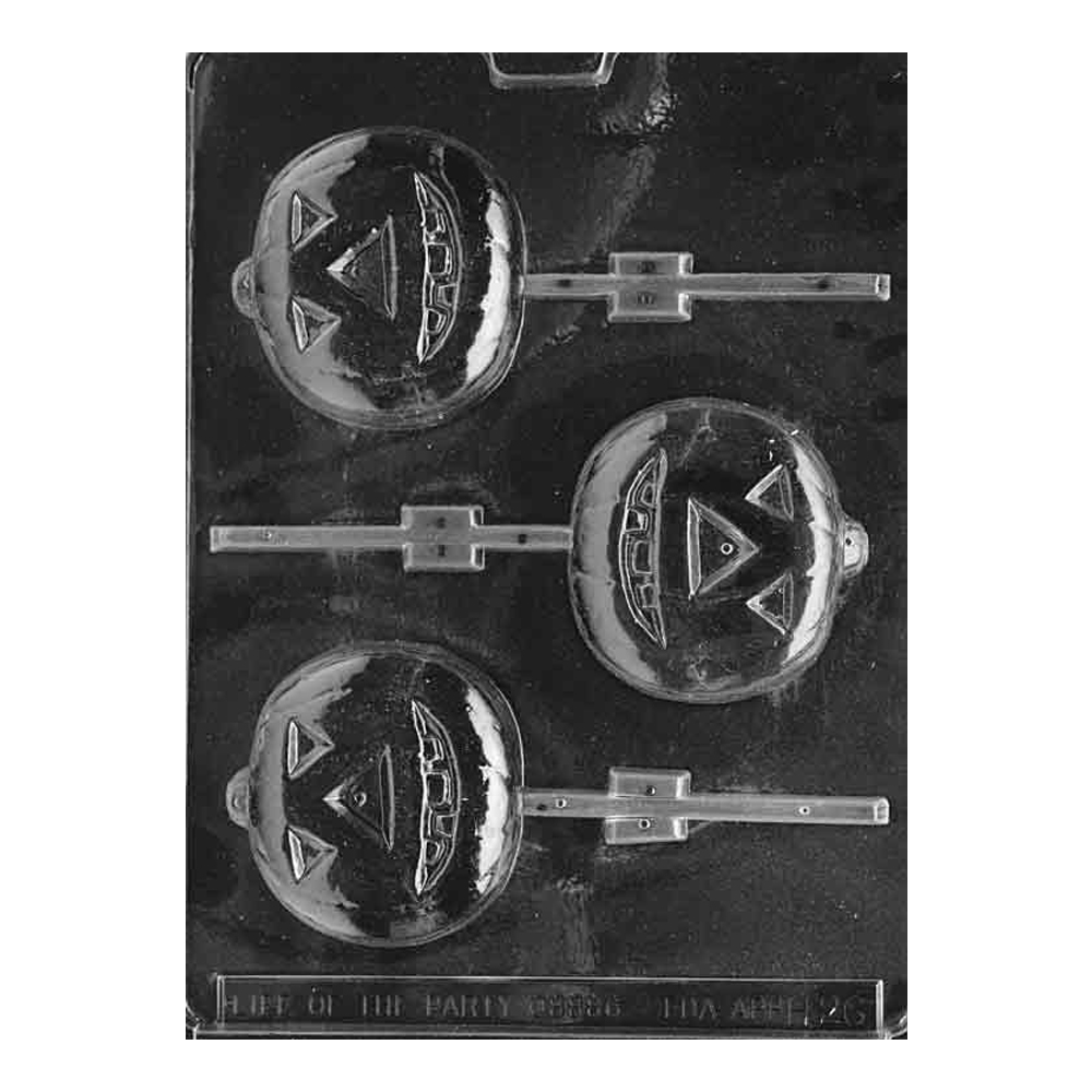 Plastic Chocolate Mold, Jack-O-Lantern Lollipop, 3 Cavities