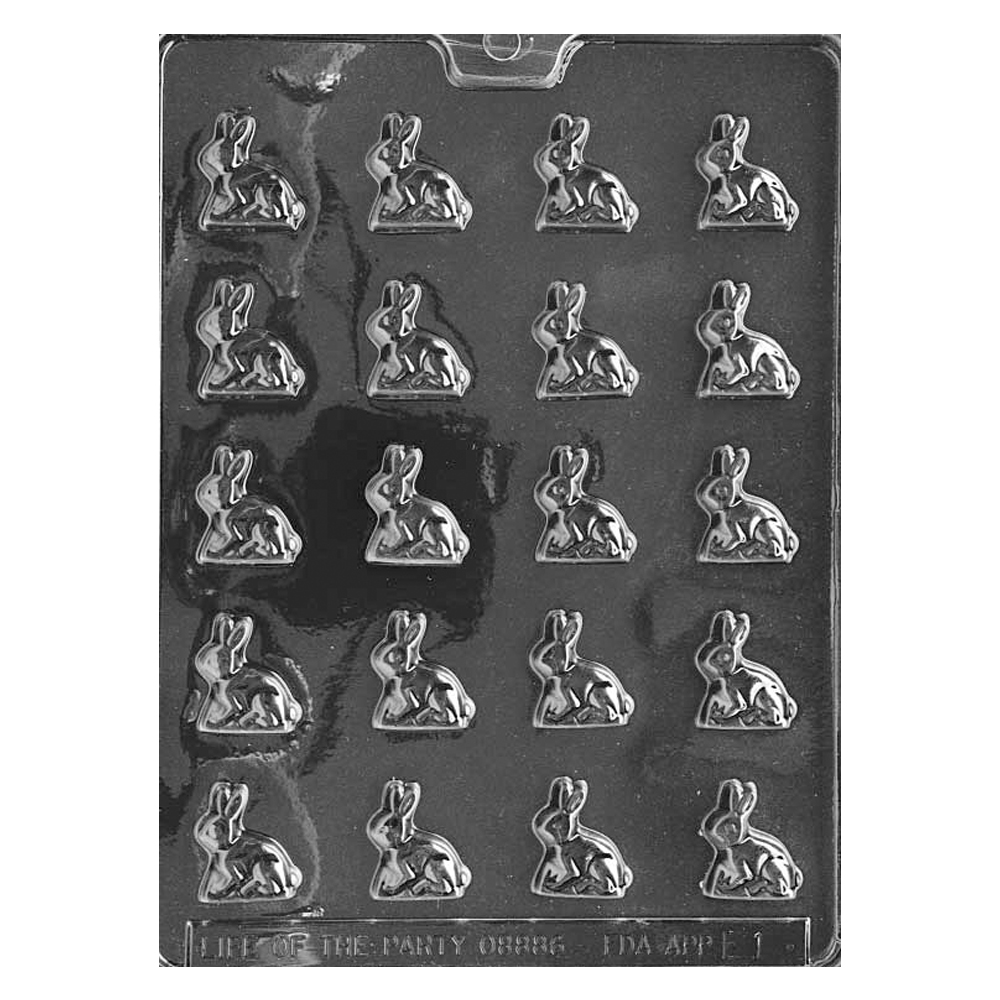 Plastic Chocolate Mold, Mini Sitting Bunny, 20 Cavities