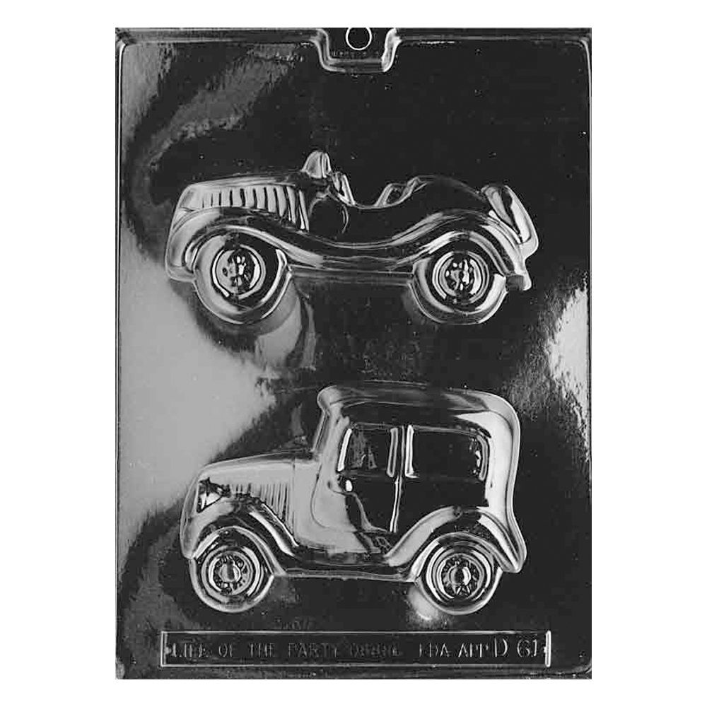 Plastic Chocolate Mold, Old Cars, 2 Cavities