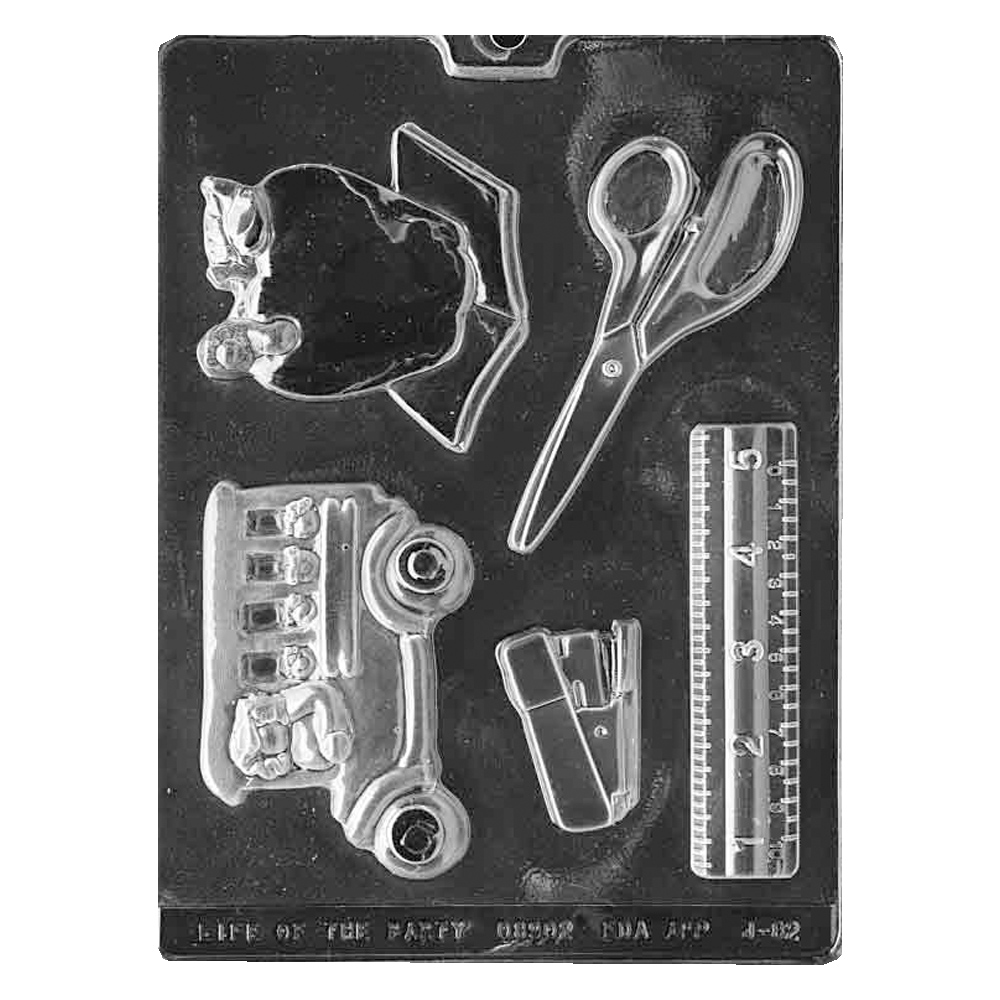 Plastic Chocolate Mold, School Assortment, 5 Cavities