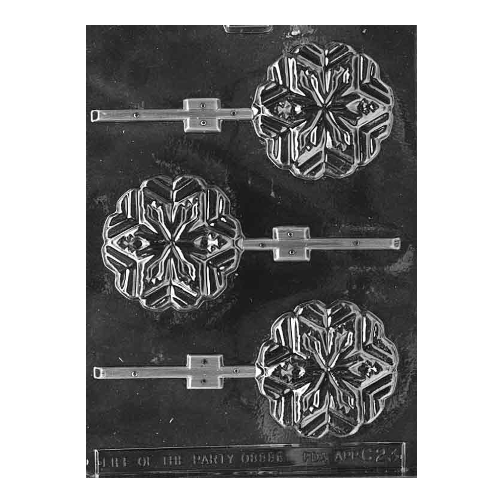 Plastic Chocolate Mold, Snowflake Lollipop, 3 Cavities