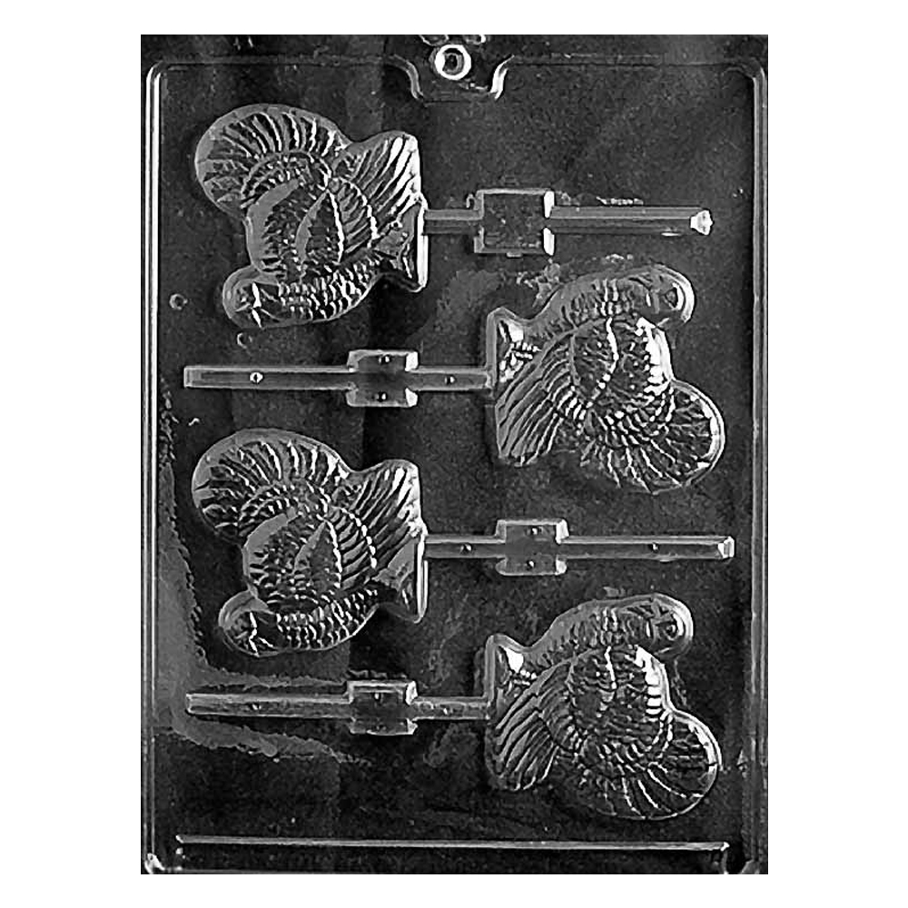 Plastic Chocolate Mold, Turkey Lollipop, 4 Cavities