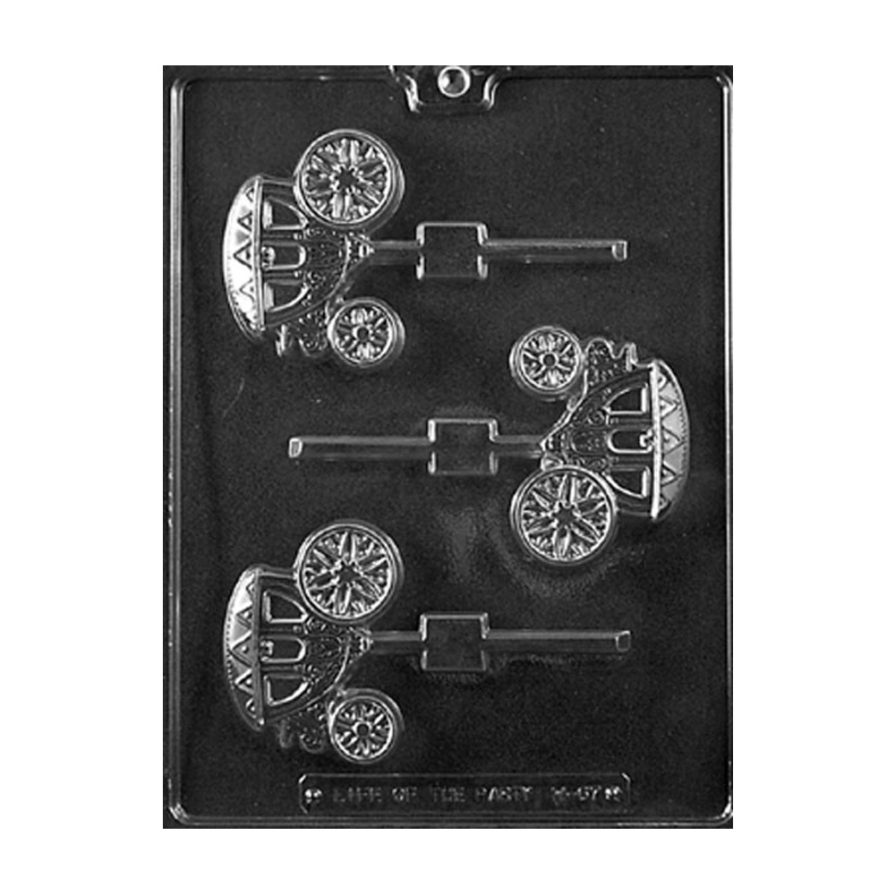 Plastic Chocolate Mold, Wedding Carriage Lollipops, 3 Cavities