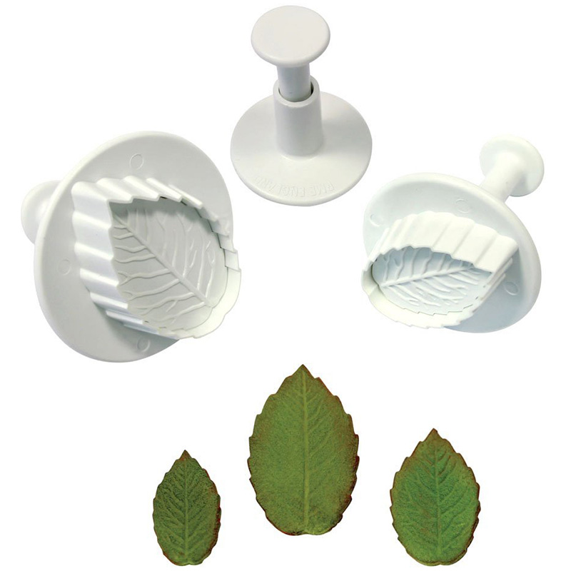 PME Plunger Cutters, Plastic, 3 Pc. Set: Veined Rose Leaf