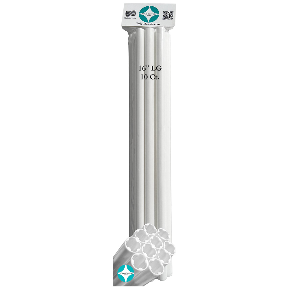 Poly-Dowels® Large White Cake Dowels, 16" x 5/8" - Pack of 10