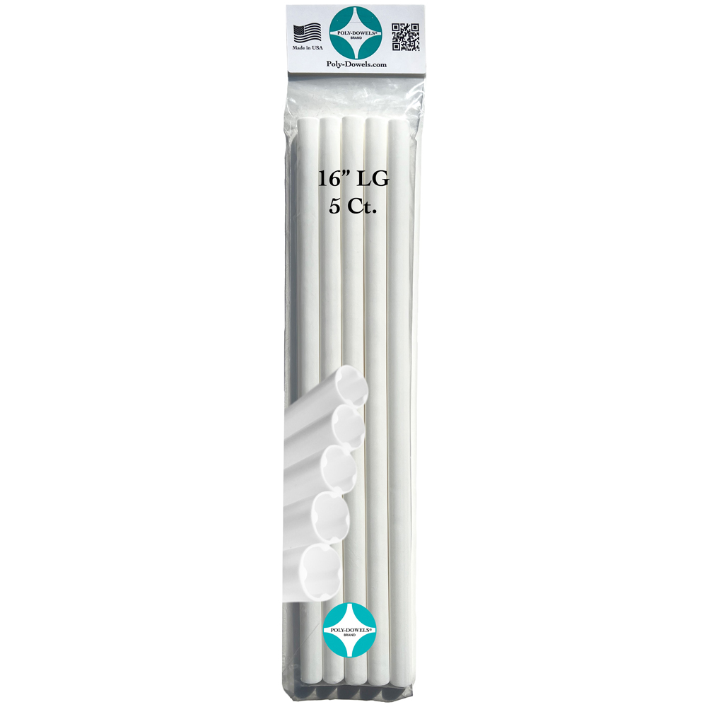 Poly Dowels Large White Cake Dowels, 16" x 5/8" - Pack of 10