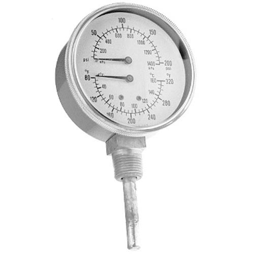 Pressure / Temperature Gauge; 0 - 200 PSI; 80 - 320 Degrees Fahrenheit; 1/2" MPT Bottom Mount