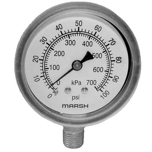 Pressure Gauge; 0 - 100 PSI; 1/4" MPT Bottom Mount