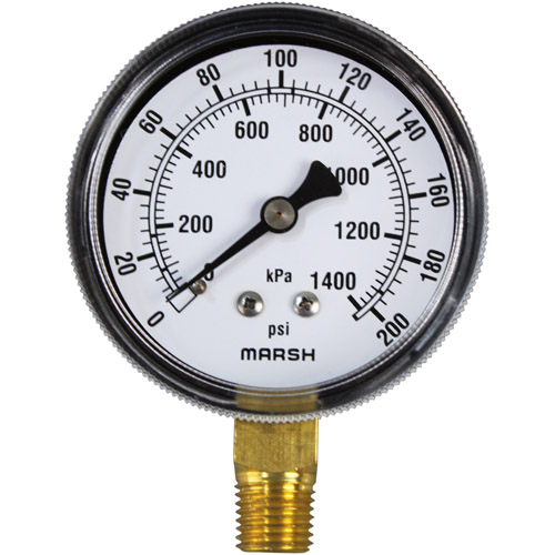 Pressure Gauge; 0 - 200 PSI; 1/4" MPT Bottom Mount