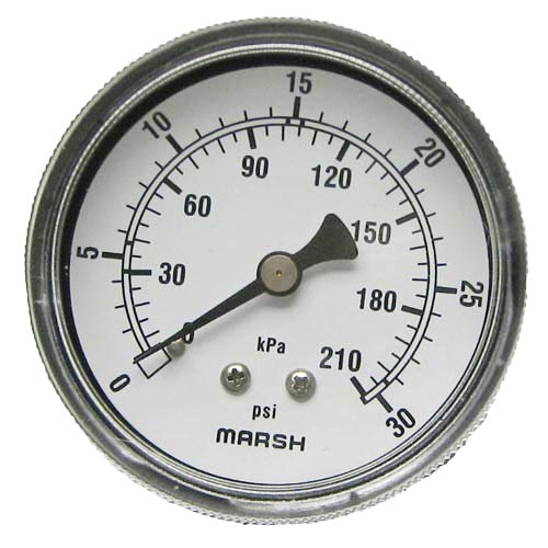 Pressure Gauge; 0 - 30 PSI; 1/4" MPT Back Mount