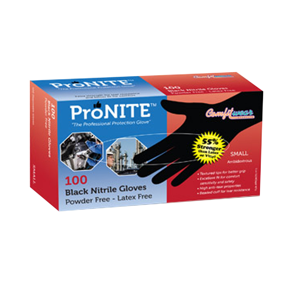 ProNite Black Nitrile Disposable Gloves, Large - Pack of 100