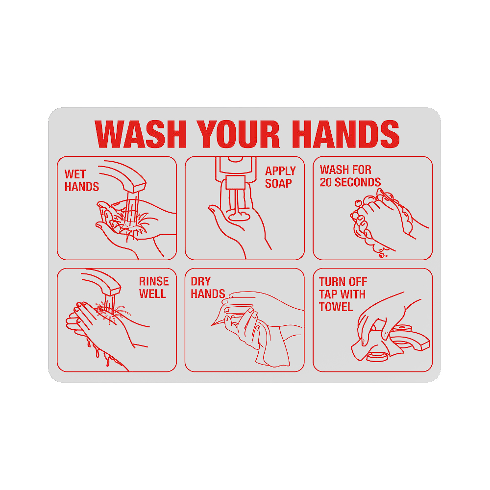 Reflective Red & White Hand Washing Sign, 10" x 7"