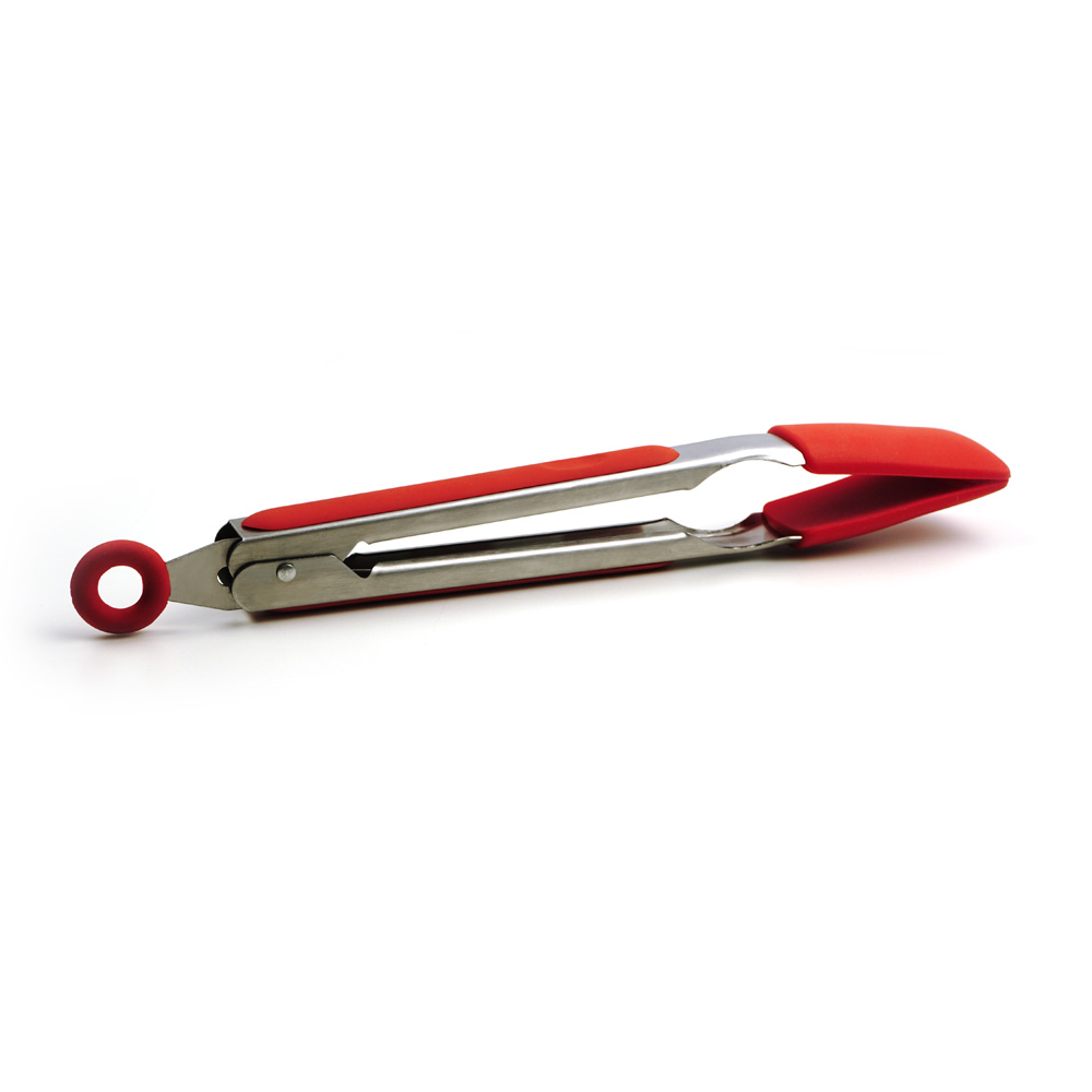 RSVP International Endurance Square Tip Silicone 9" Tongs, Red 